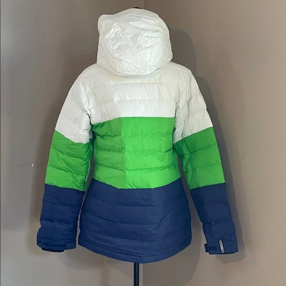 Bonfire Colorblocked Snowboard Puffy Jacket, White Green Navy, Size L - Picture 4 of 10